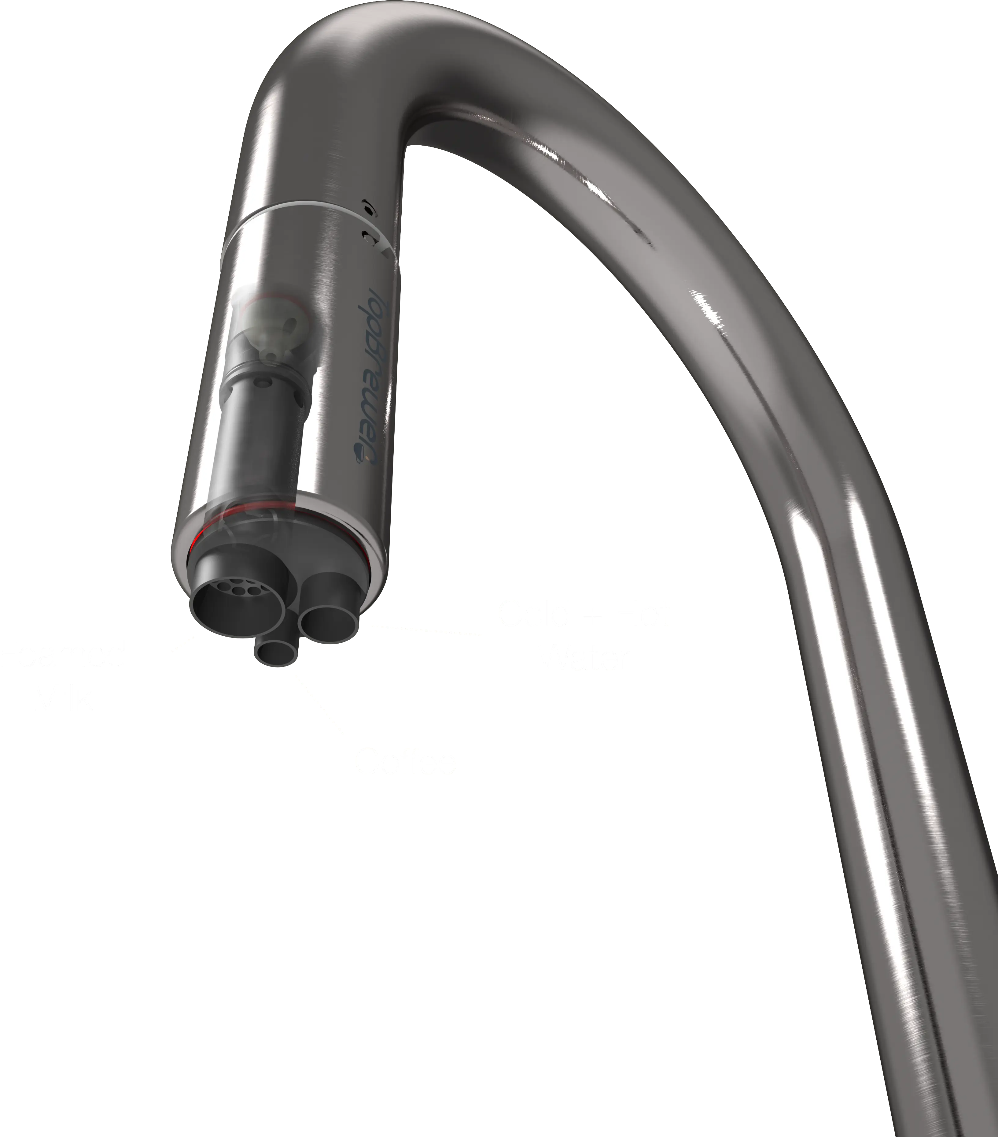 A faucet from TopBrewer showing the inner workings of the milk foamer