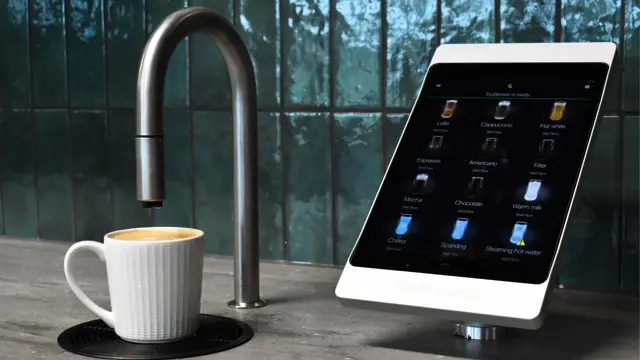 Link Spaces Coworking space with TopBrewer coffee tap machine, iPad and Latte