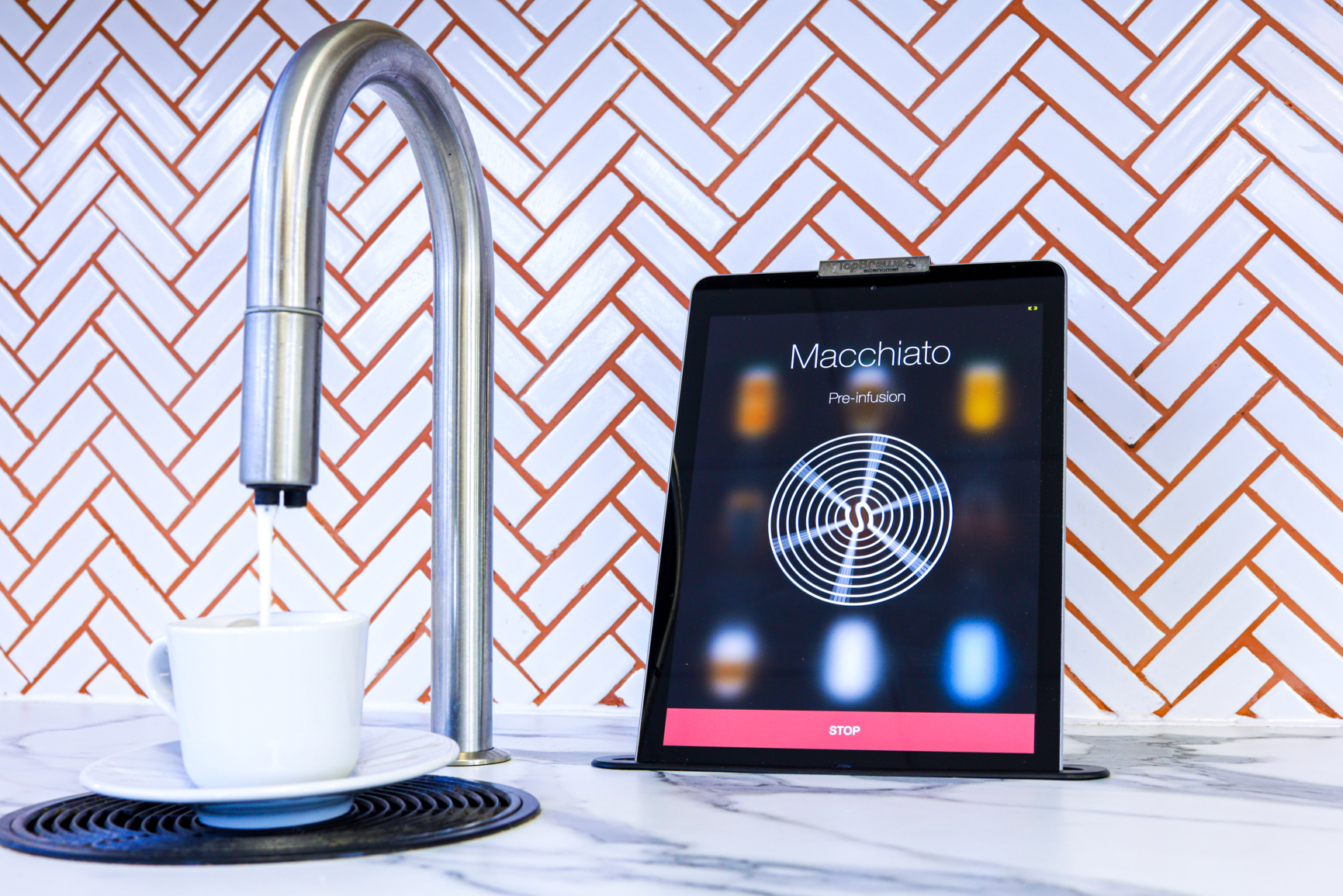 Macchiato coffee created with TopBrewer