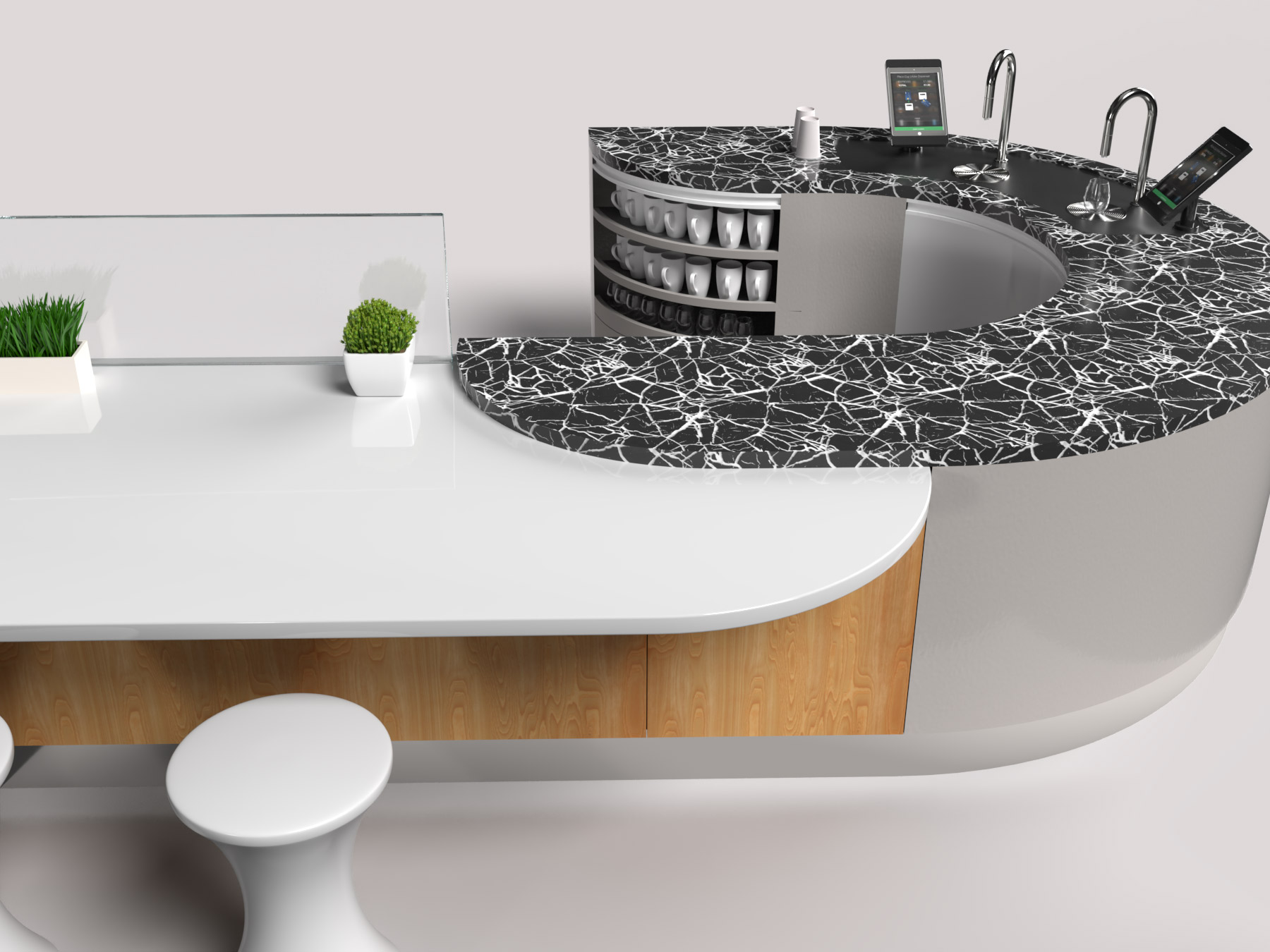 Amokka Bar dual coffee counter with marble top