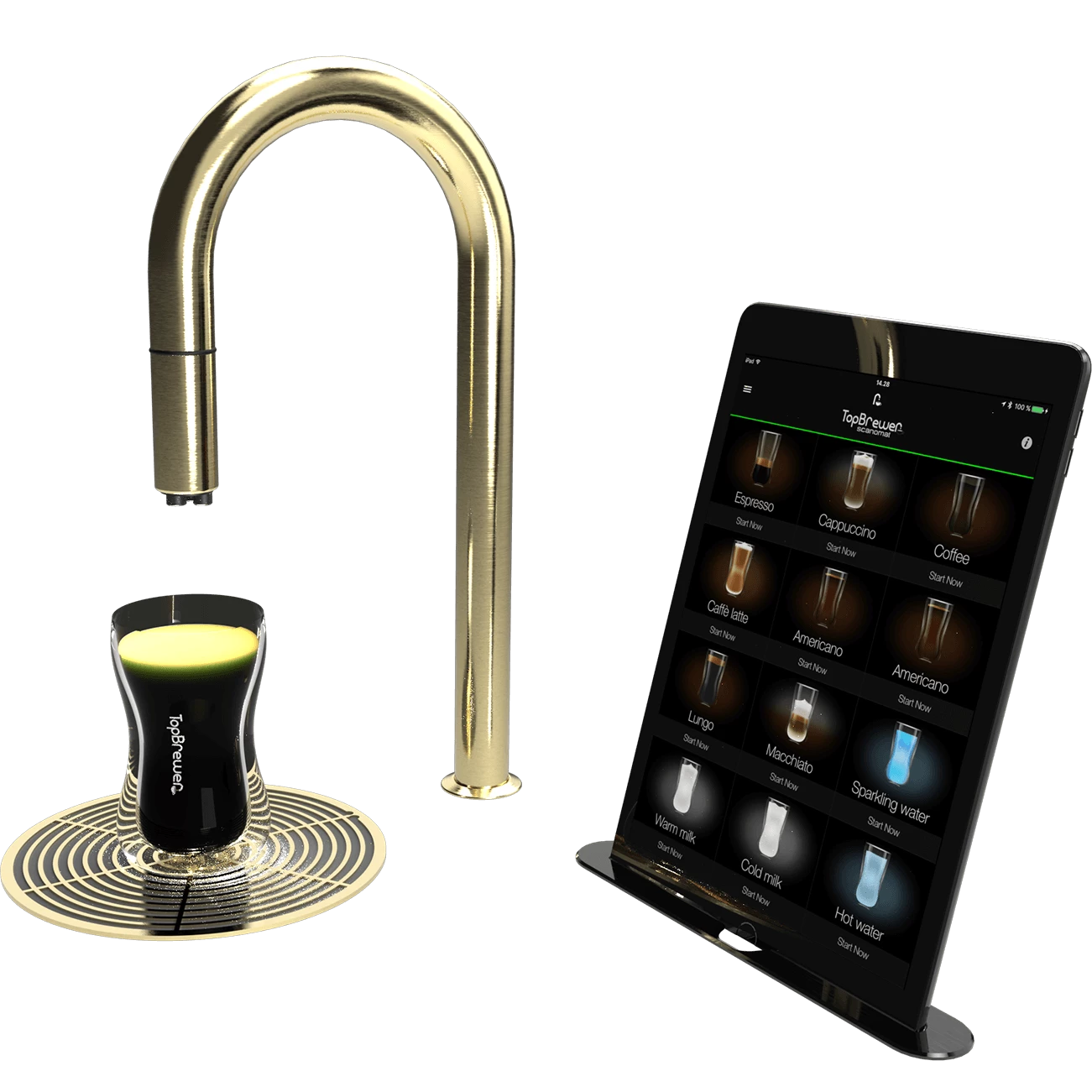 A brass TopBrewer faucet with Americano from Amokka®