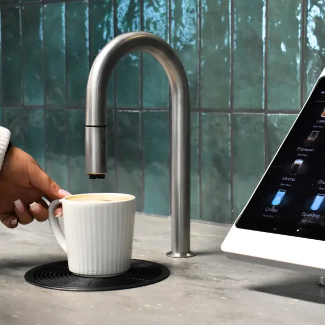 Link Spaces Coworking breakout area with TopBrewer coffee tap machine with iPad and Latte