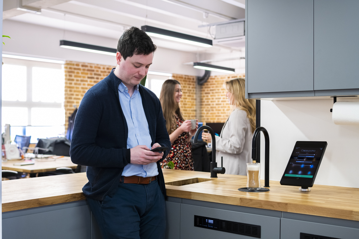 Wiser's London HQ kitchen area with TopBrewer coffee machine