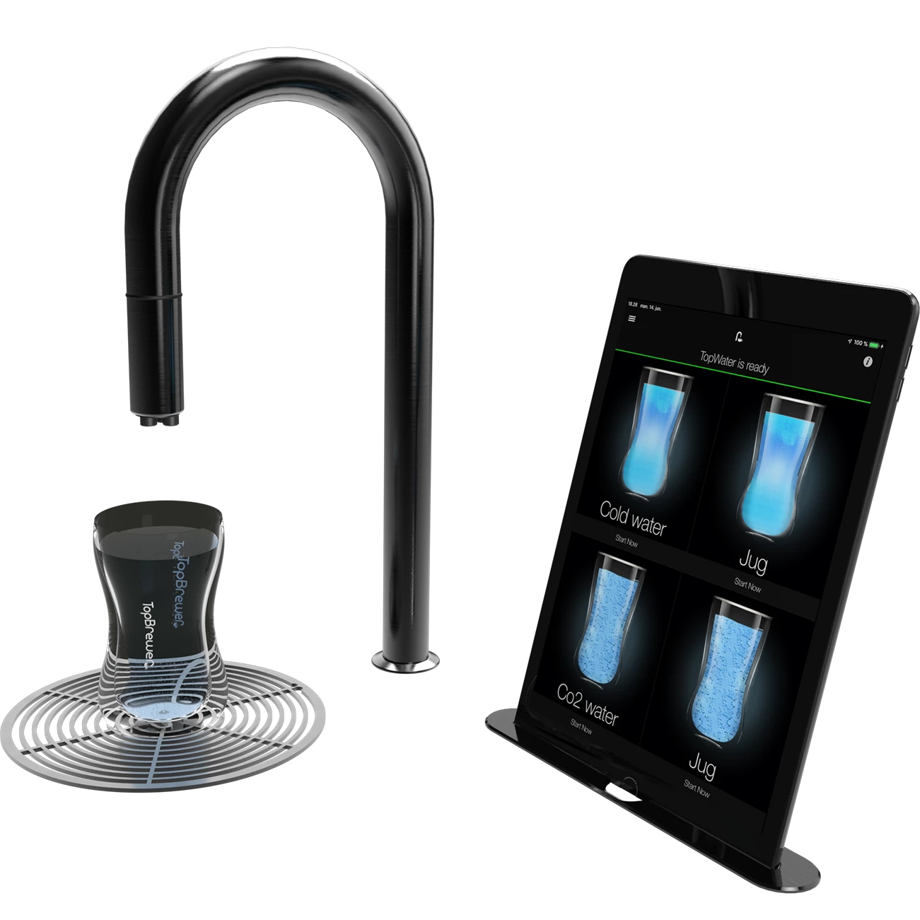 A black faucet for TopBrewer serving sparkling water